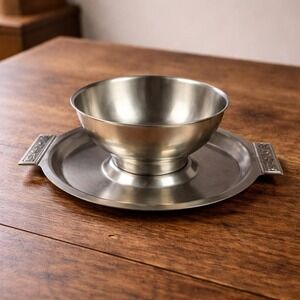 Vintage Stainless Steel Gravy Bowl With Attached Plate Server